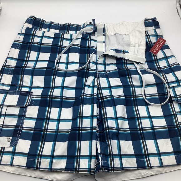 Merona Mens Swim Shorts Blue Plaid Size XXL NWT‎ - Picture 1 of 6